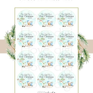Rentier Babys erster Weihnachtsanhänger, Weihnachtsgeschenk zum Ausdrucken, individuelles Geschenketikett, Feiertagsanhänger, einzigartige stilvolle Verpackung, unsere Kleinen