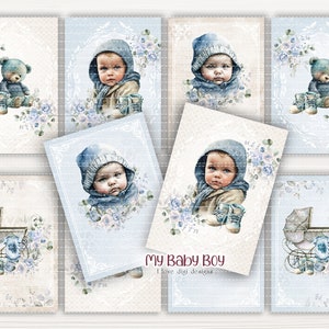 Cartões de diário de lixo chique e gasto, motivos de bebê em papéis para artesãos, kit DIY ilustrado para download instantâneo, diário vitoriano