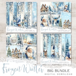 Pacote de criação de cartões digitais Frozen Winter, coleção de Natal em estilo vitoriano, elementos imprimíveis para arte de scrapbooking com GRATIS
