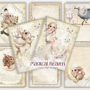 Zestaw do tworzenia zaczarowanego pamiętnika w stylu shabby and magic, cyfrowy zestaw papierów do scrapbookingu, karty ATC fantasy