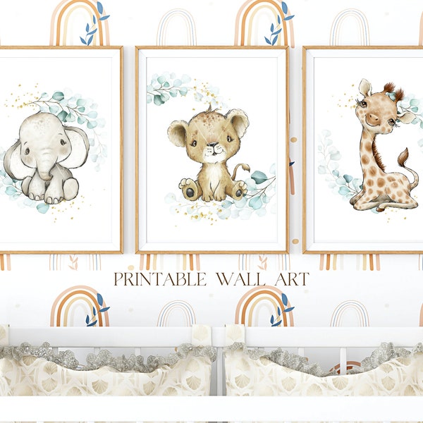 Safari animals theme printable poster set, Gorgeous present for friends to be a parents, Boho design for stylish & classy new child's room