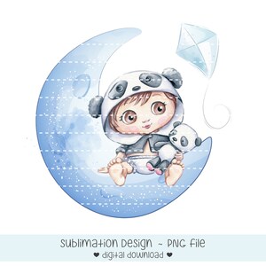 Ilustração de menino na lua, arquivo PNG de amantes de panda, design de sublimação para crianças, clipart de confecção de cartões