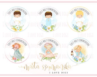 First Holy Communion Printable digital stamp set, Girl and Boy, ENGLISH language version