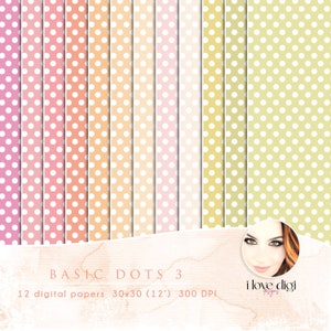 Papéis digitais de bolinhas, coisas efêmeras de scrapbook de padrão simples, folhas imprimíveis para arte de fazer cartões, pacote de artesanato multicolorido