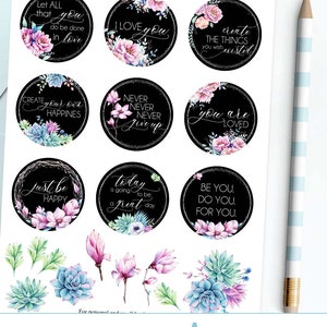 Inspirations, Inspirational quotes , Motivational images with watercolor flowers, digital collage sheet zdjęcie 2