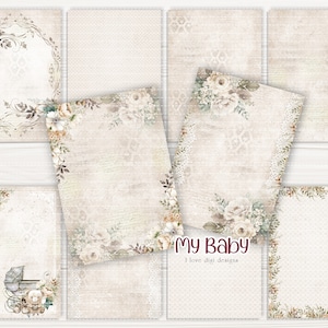 Papiers d'artisanat numérique shabby chic, kit de scrapbooking sur le thème de bébé unisexe pour les arts de la fabrication de cartes, créez votre propre album fait main de souvenirs de nouveau-né