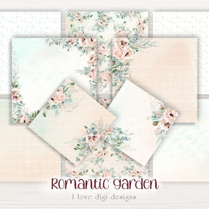Romantic paper pack for scrapbooking, floral pattern digital sheet for cardmaking, bohemian wedding file