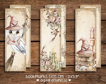 School of Wizards double sided digital bookmarks for junk journaling, Witchcraft mystical gift for fantasy book lovers