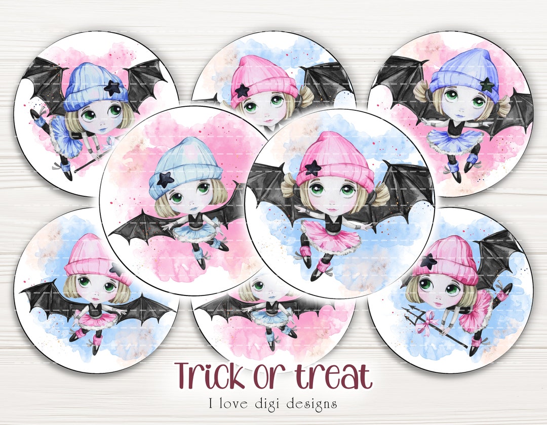 Cute Halloween Printable Collage Sheet, Bat Girls Digital Download, Kid ...