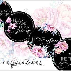 Inspirations, Inspirational quotes , Motivational images with watercolor flowers, digital collage sheet zdjęcie 1