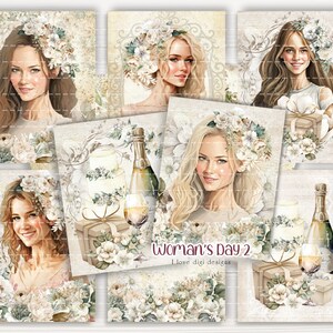 Menina aquarela com flores brancas, diário de lixo digital em estilo boho para comemoração de aniversário, conjunto de artesanato de papel para arte de scrapbooking