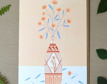 Asian vase & flowers A5 card