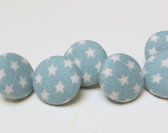Blue Star Christmas, boutons de tissu de courtepointe en coton Tilda, boutons de couture de tissu, bouton recouvert de tissu Tilda fait main