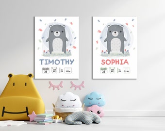 Personalised Birth Details Poster, Digital File, Birth Stats Digital Download, Birth Name Poster, Ideal New Baby Gift For Nursery Decor