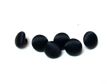 Black Silk Satin Dress Buttons Silk Charmeuse, 6 silk black buttons with black plastic shanks, fabric covered buttons