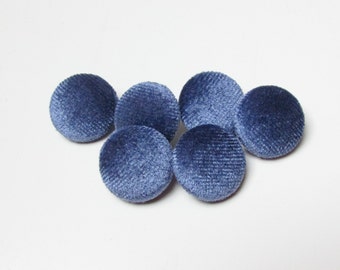 Blue Velvet Fabric Covered Buttons: Handmade Metal Back Buttons