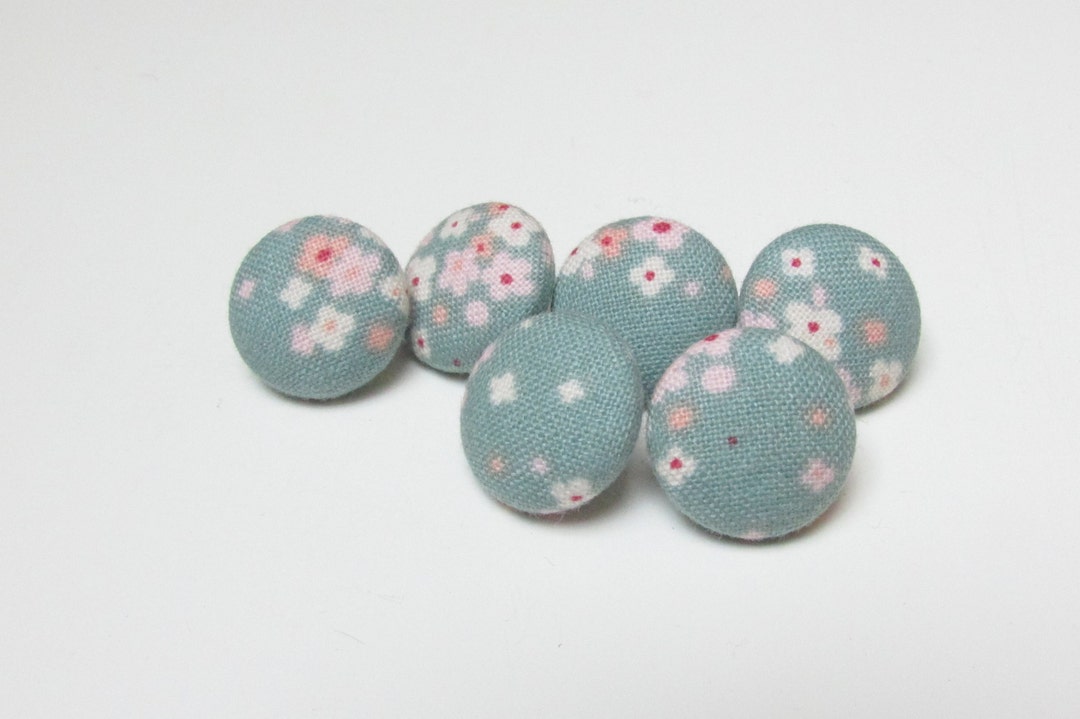 Tilda Green Buttons, Fabric Sewing Buttons, Handmade Flower Floral ...