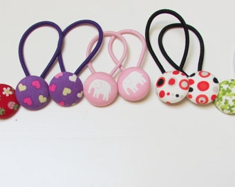 Handmade Kawaii Japanese Cats Animal Children Girl Fabric Button Ponytail Holder Elastic Hair Ties Girly Gifts Cat