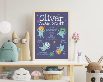 Personalised Birth Details Poster, Digital File, Birth Stats Digital Download, Birth Name Poster, Ideal New Baby Gift For Nursery Decor