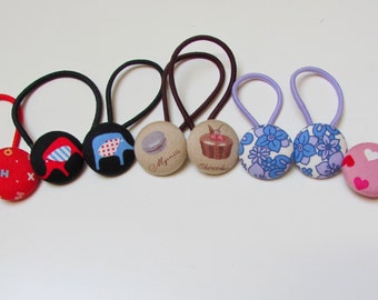 Handmade Kawaii Japanese Children Girl Fabric Button Ponytail Holder Elastic Hair Ties Girly Gifts Cat