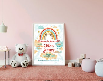 Personalised Birth Details Poster, Digital File, Birth Stats Digital Download, Birth Name Poster, Ideal New Baby Gift For Nursery Decor