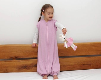 MERINO wool 2-layer Sleep Sack w/open legs size 12-24m and 2-4+ y old children |Footed sleeping sack |Organic sleep sack with feet ROSE PINK