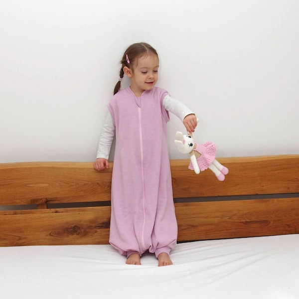 MERINO wool 2-layer Sleep Sack w/open legs size 12-24m and 2-4+ y old children |Footed sleeping sack |Organic sleep sack with feet ROSE PINK