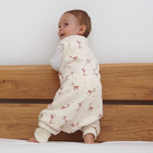 MERINO WOOL Sleep Sack w/open legs in 3 sizes from 6 months until 6 years old | Sleep sack w/feet |Organic cotton footed blanket | GIRAFFE