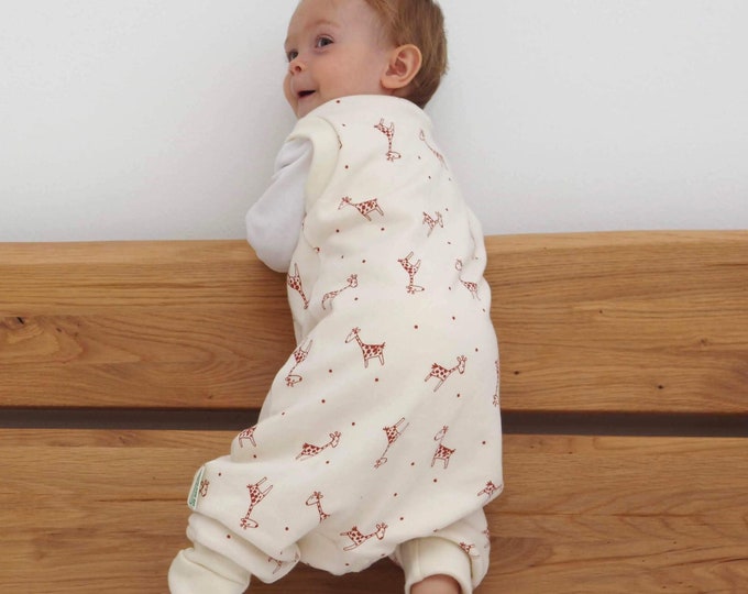 MERINO WOOL Sleep Sack w/open legs in 3 sizes from 6 months until 6 years old | Sleep sack w/feet |Organic cotton footed blanket | GIRAFFE