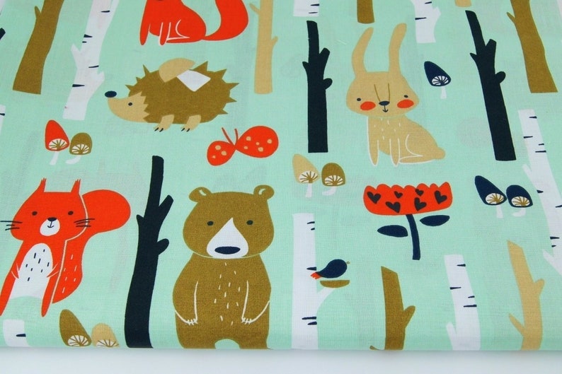 Fox bunny on beige 100/% COTTON FABRIC //METER //160cm WIDE PRINTED