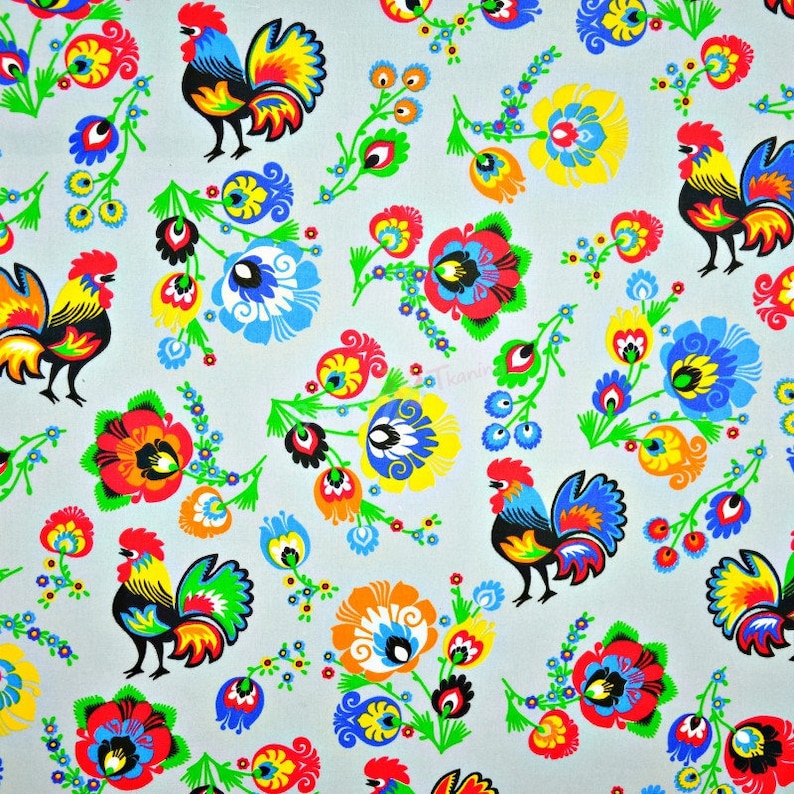 Grey Folklore Floral Cotton Poplin 100/% Cotton Fabric Dressmaking Quilting