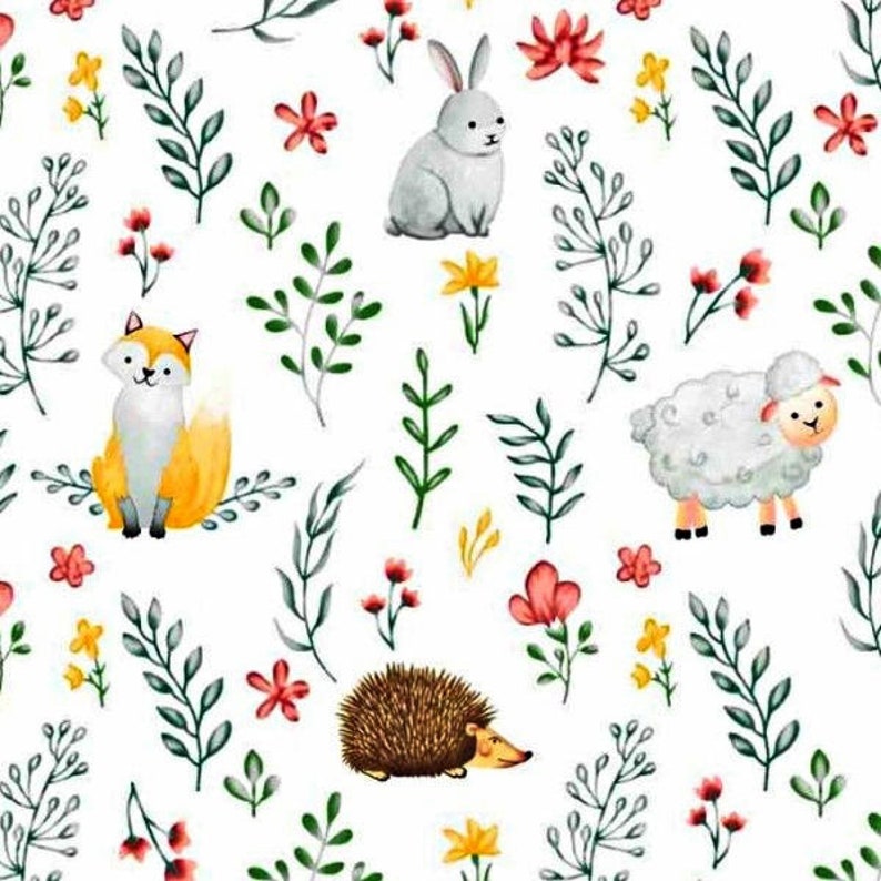 Fox bunny on beige 100/% COTTON FABRIC //METER //160cm WIDE PRINTED