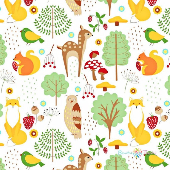 100/% Cotton Fabric Benartex Forest Friends Trees /& Animals Fox Squirrel Rabbit