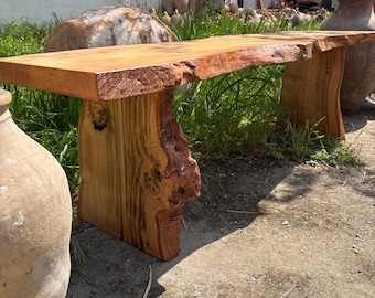 Rustic Chestnut Wood Bench – Handmade Natural Edge Wooden Bench, Solid Wood Seating, Garden & Entryway Decor, Farmhouse Style