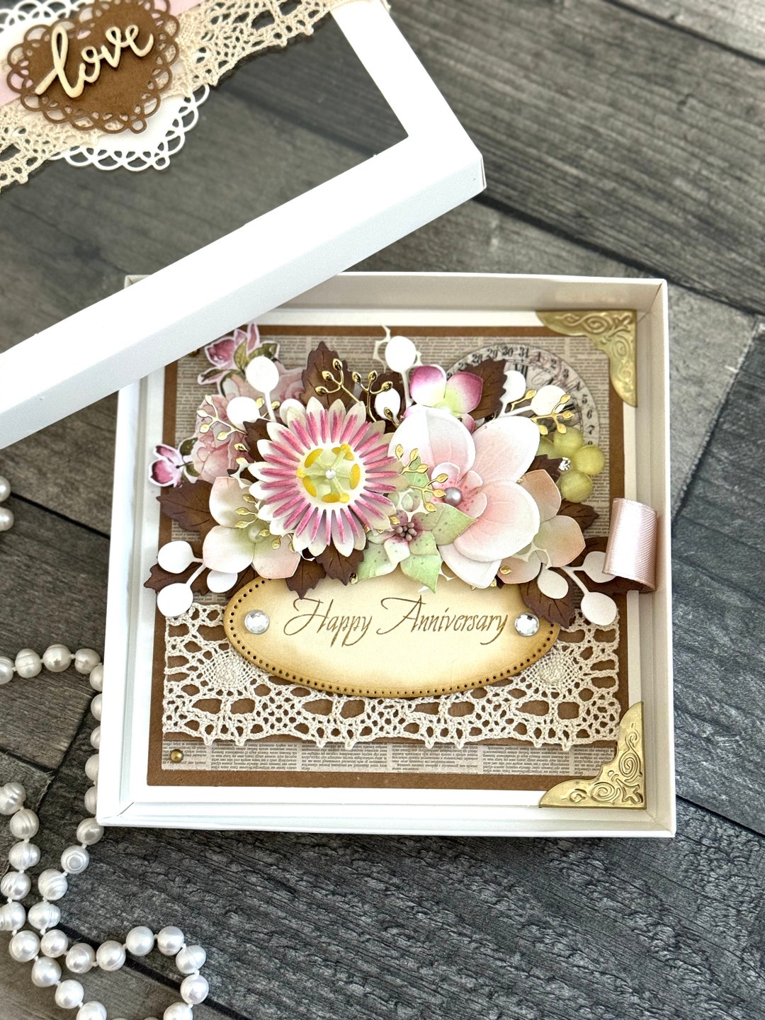 Handmade Floral Anniversary Card: Boho Keepsake With Gift Box - Etsy