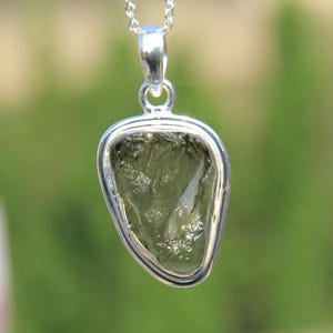 Authentic Moldavite Raw Big Size Gemstone Pendant, 100% Natural Certified Gemstone From Czech Republic 925 Sterling Silver Handmade Jewelry