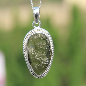Genuine Moldavite Raw Big Size Gemstone Pendant, 100% Natural Certified Gemstone From Czech Republic 925 Sterling Silver Handmade Jewelry