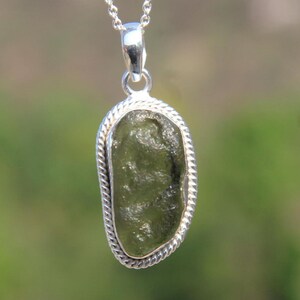 Raw Moldavite Pendant: Sterling Silver, Czech Republic Gemstone