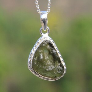 Raw Moldavite Pendant: Sterling Silver, Czech Republic Gemstone
