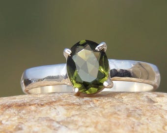 Handmade Oval Moldavite Ring: 925 Sterling Silver Gemstone Ring
