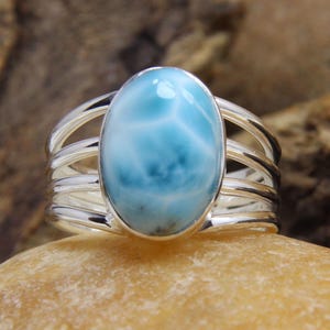 Natural LARIMAR gemstone silver ring, 925 sterling silver ring, handmade silver ring, larimar gemstone ring