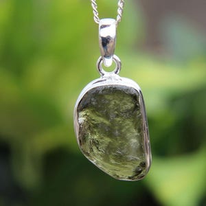 Genuine Moldavite Raw Big Size Gemstone Pendant, 100% Natural Certified Gemstone From Czech Republic 925 Sterling Silver Handmade Jewelry
