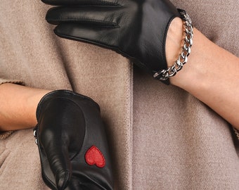 Women's Short Unlined Italian Leather Gloves, Leather Gloves,Fingerless Gloves,Black Gloves,handmade gloves,vintage gloves, red gloves, navy