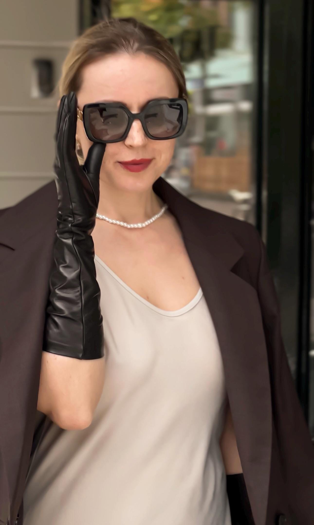 Opera Long Leather Gloves 33cm ,black Leather Gloves,unisex