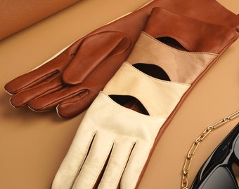 Ladies Luxury Leather Gloves ,Womens Leather Gloves,Blask Leather gloves,gift for girls,mom,mother day,Long Gloves,Classic Gloves,Guanti
