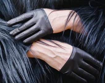 Italian Lamb Leather Fingerless Gloves, Short Unlined Handmade Gloves
