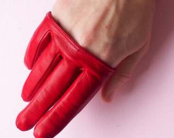 Mitaines en cuir italien rouge, cuir d'agneau fait main