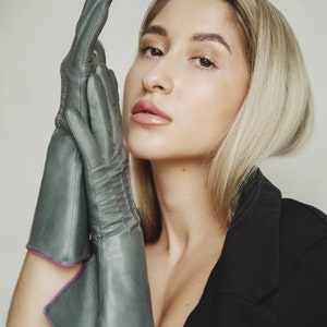 HALF LONG SILK lined,gants cuir homme,womens leather gloves,custom glove,Elbow high leather gloves lined with silk,Handmade with exceptional