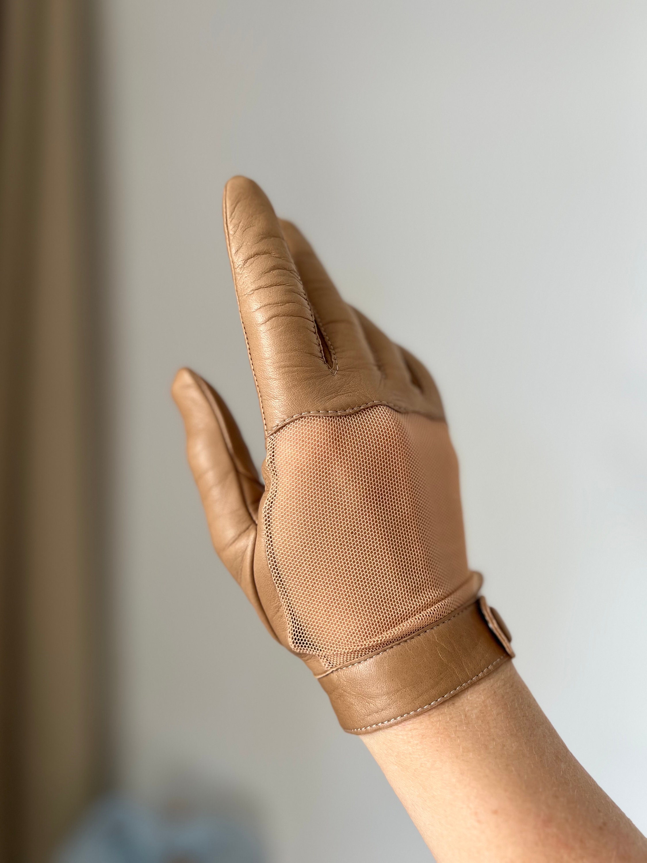 Combination gloves, french mesh,leather gloves, women's gloves,evening gloves, gloves, Women's  mesh leather gloves,Bespoke Leather Gloves