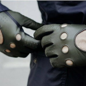 Guantes de hombre, guantes de conducir, regalo para padres, guantes de cuero para hombre, guantes sin dedos, guantes, guantes negros, guantes grises, policía